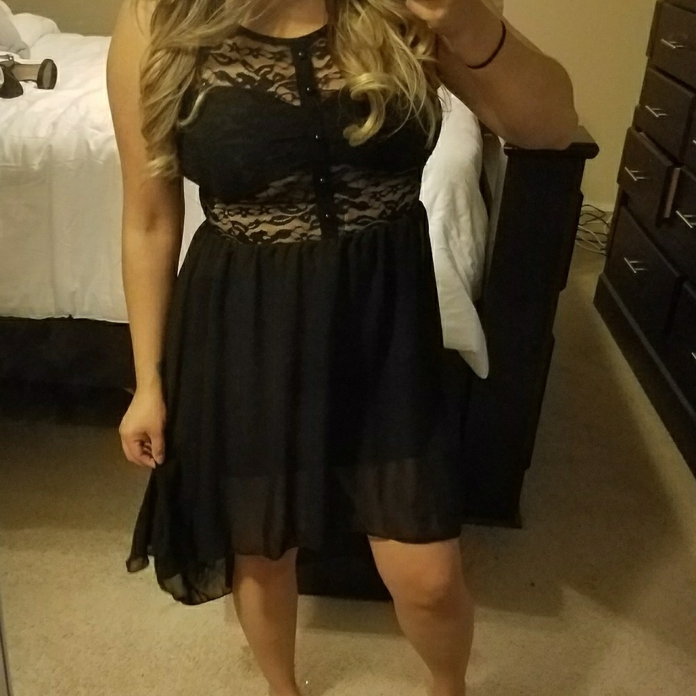 High Low Black Dress with Sheer Top